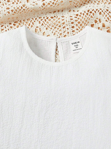 Young Girl Casual Solid Color Puff Sleeve Shirt