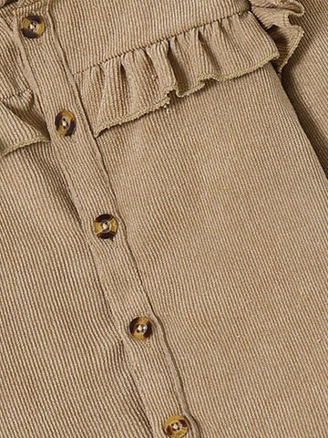 Young Girl Casual Solid Color Ruffle Trim Blouse, Autumn