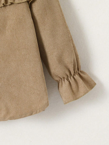 Young Girl Casual Solid Color Ruffle Trim Blouse, Autumn