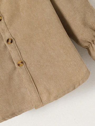 Young Girl Casual Solid Color Ruffle Trim Blouse, Autumn