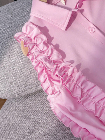 Young Girl Casual Solid Color Ruffled Ruffle Long Sleeve Shirt, Spring & Autumn