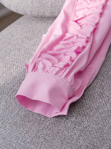 Young Girl Casual Solid Color Ruffled Ruffle Long Sleeve Shirt, Spring & Autumn