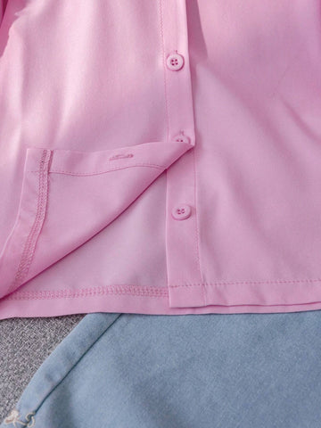 Young Girl Casual Solid Color Ruffled Ruffle Long Sleeve Shirt, Spring & Autumn