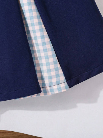 Young Girl Casual Summer Color Block Printed Bowknot Round Neck Short Sleeve Dress, Great For Casual & Daily Wear