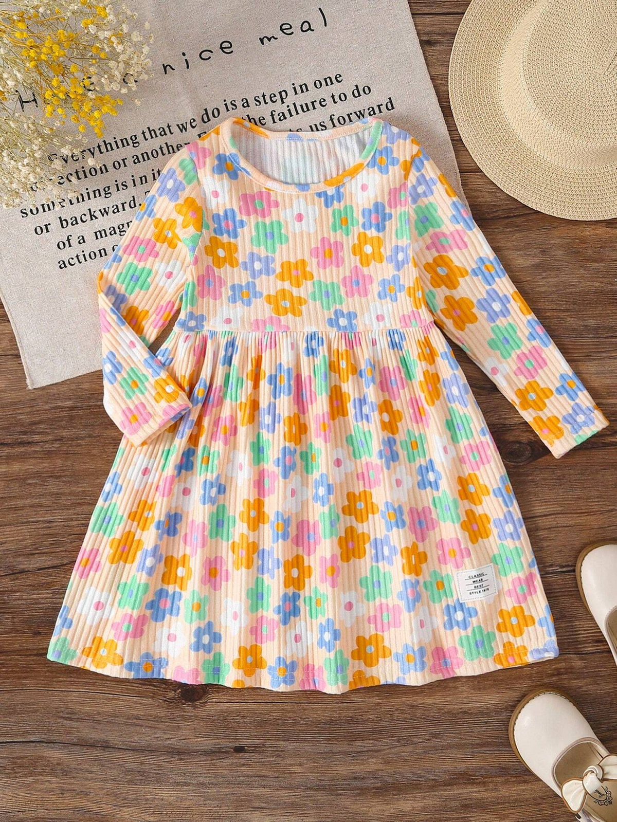 Young Girl Casual Vacation Cute All-Over Floral Print Jersey Dress, Spring