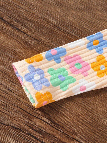 Young Girl Casual Vacation Cute All-Over Floral Print Jersey Dress, Spring