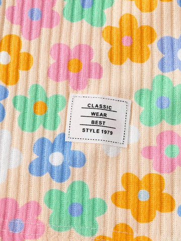 Young Girl Casual Vacation Cute All-Over Floral Print Jersey Dress, Spring