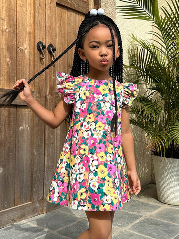 Young Girl Casual Woven Flying Sleeves Dress With A-Line Silhouette For Holiday