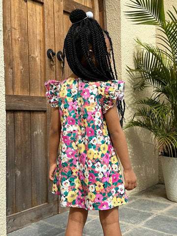 Young Girl Casual Woven Flying Sleeves Dress With A-Line Silhouette For Holiday