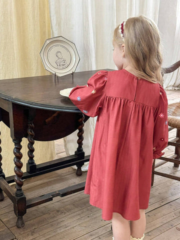 Young Girl Chiffon Ditsy Floral Round Neck Bubble Hem Casual Dress