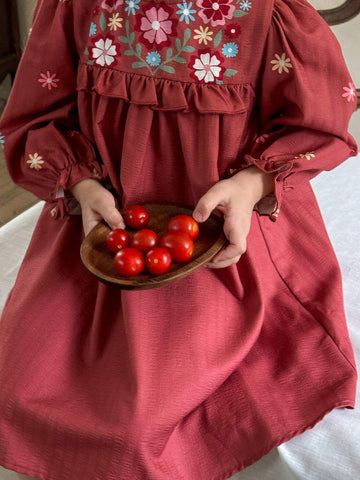 Young Girl Chiffon Ditsy Floral Round Neck Bubble Hem Casual Dress