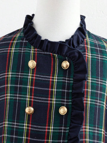 Young Girl Classic Plaid Double-Breasted Dress, With Hoodie, Stylish British School Look