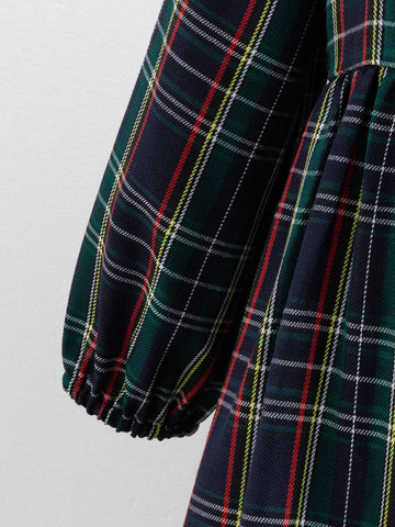 Young Girl Classic Plaid Double-Breasted Dress, With Hoodie, Stylish British School Look