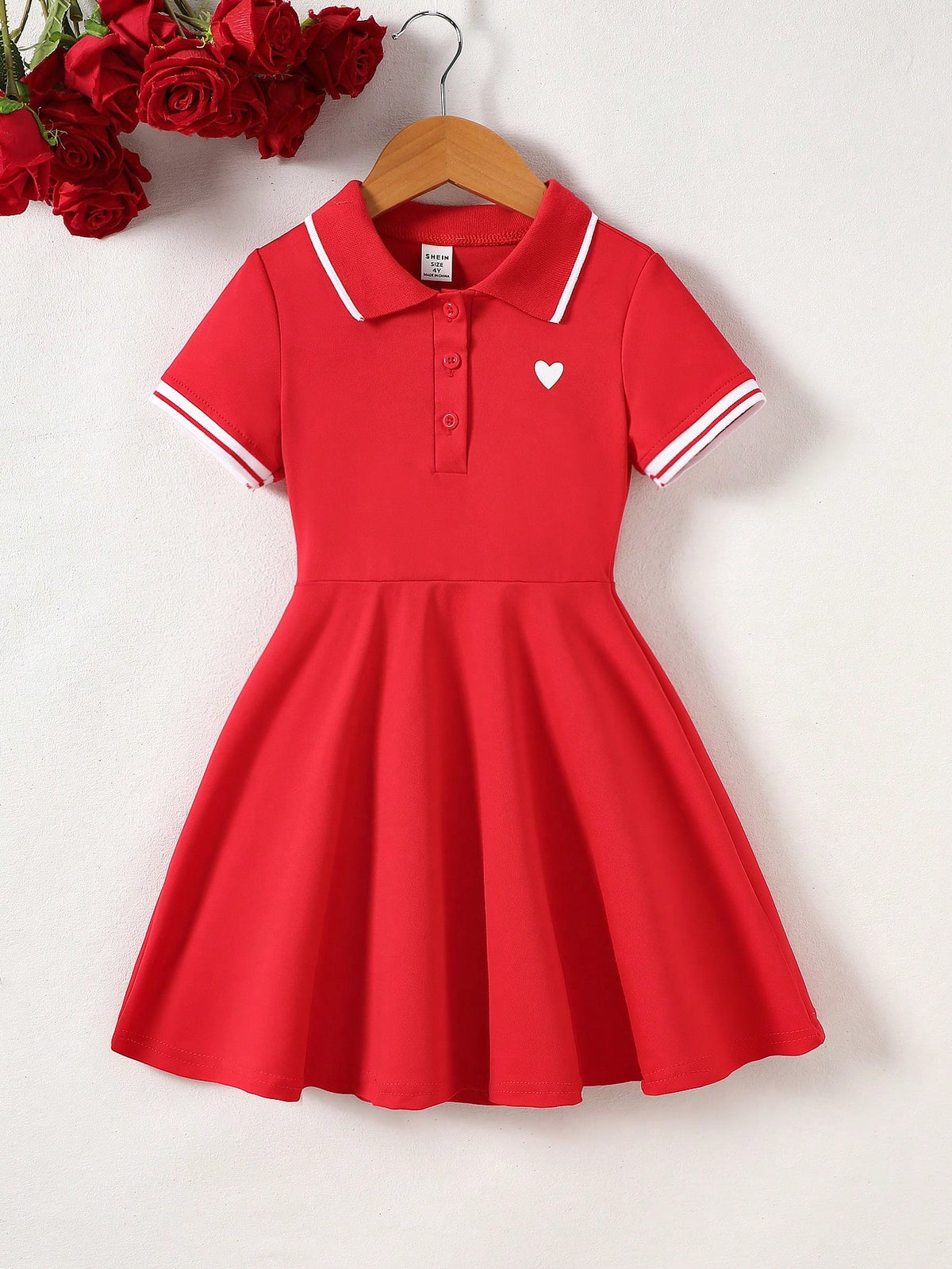Young Girl Collar Heart Print Polo Dress