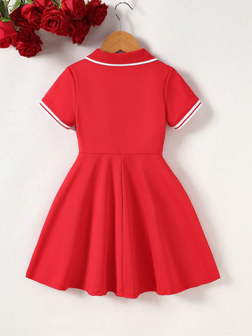 Young Girl Collar Heart Print Polo Dress