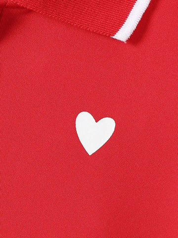 Young Girl Collar Heart Print Polo Dress