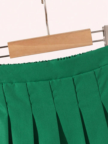 Young Girl Colorblock Ribbon Trim Pleated A-Line Mini Skirt
