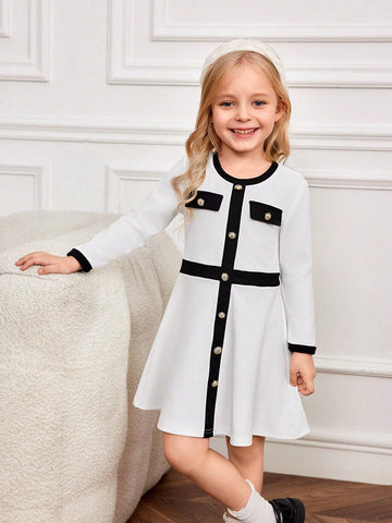 Young Girl Colorblocked Fitted Casual Knit Dress