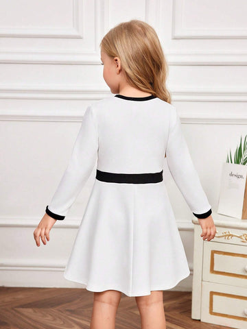 Young Girl Colorblocked Fitted Casual Knit Dress