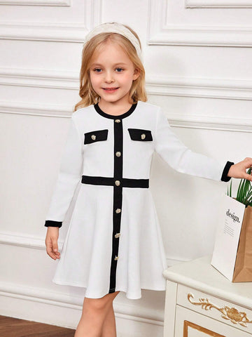 Young Girl Colorblocked Fitted Casual Knit Dress