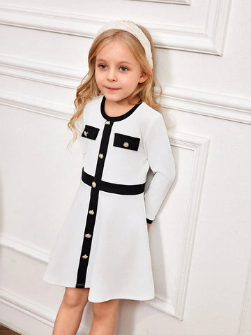 Young Girl Colorblocked Fitted Casual Knit Dress