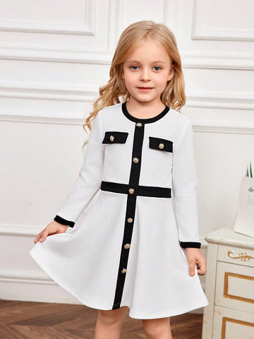 Young Girl Colorblocked Fitted Casual Knit Dress