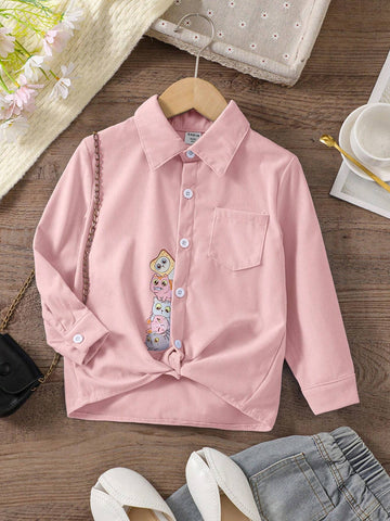 Young Girl Comfortable Casual Cat Print Long Sleeve Shirt For Autumn/Winter