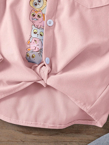 Young Girl Comfortable Casual Cat Print Long Sleeve Shirt For Autumn/Winter