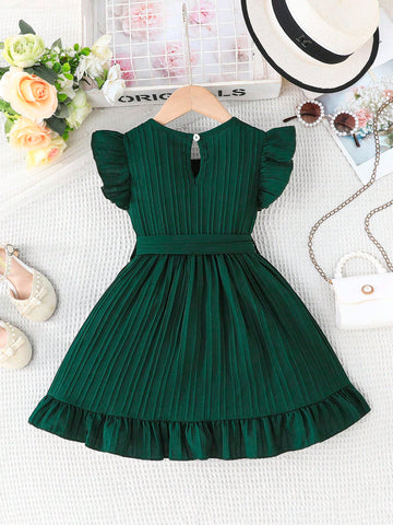 Young Girl Comfortable Casual Ruffle Hem Dress With Belt, Summer