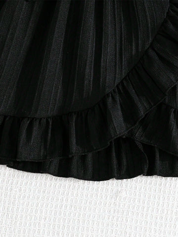 Young Girl Comfortable Casual Ruffled Hem Dress With Belt Accessories, Summer