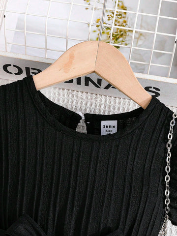 Young Girl Comfortable Casual Ruffled Hem Dress With Belt Accessories, Summer