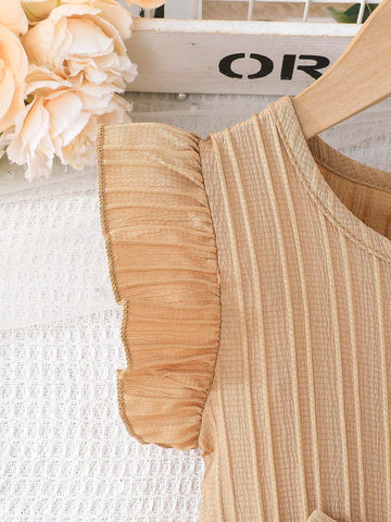 Young Girl' Comfortable Casual Ruffled Hem Dress With Belt, Summer