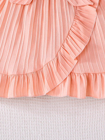 Young Girl' Comfortable Casual Ruffled Trim Dress With Belt, Summer