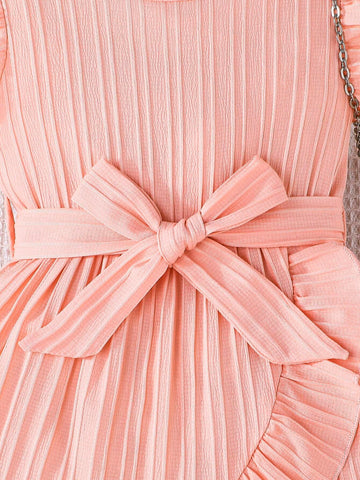 Young Girl' Comfortable Casual Ruffled Trim Dress With Belt, Summer