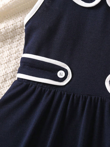 Young Girl Contrast Binding Peter Pan Collar Dress