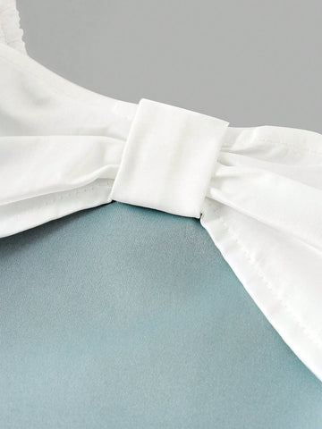 Young Girl Contrast Color Puff Sleeve Bow Twist Satin Satin Party Dress