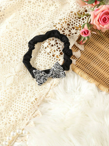 Young Girl Contrast Sequin Big Bow Front Mesh Hem Dress