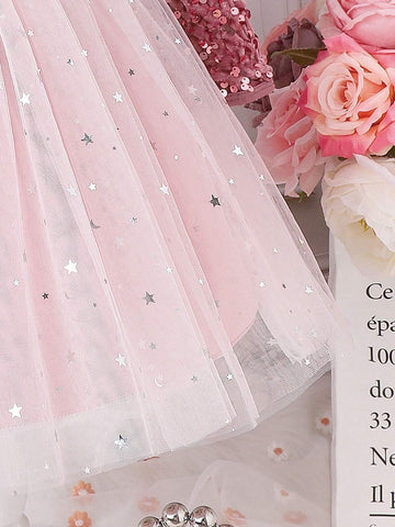 Young Girl Contrast Sequin Mesh Hem Dress