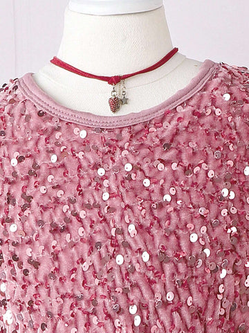 Young Girl Contrast Sequin Mesh Hem Dress