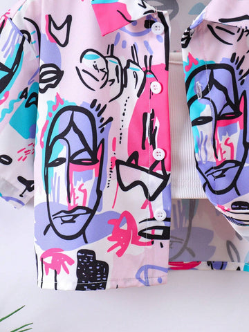 Young Girl Cool Graffiti Print Crop Shirt