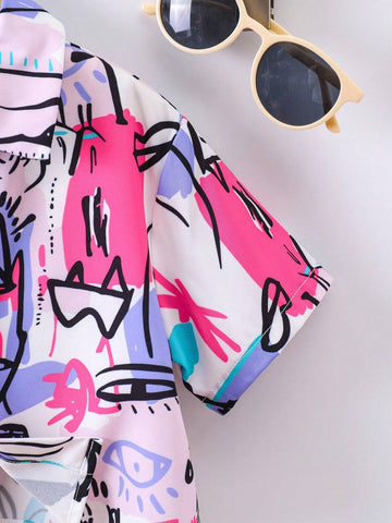 Young Girl Cool Graffiti Print Crop Shirt