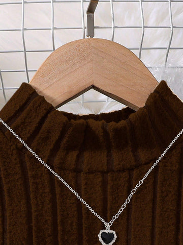 Young Girl Crew Neck Long Sleeve Solid Color Casual Everyday Shift Dress