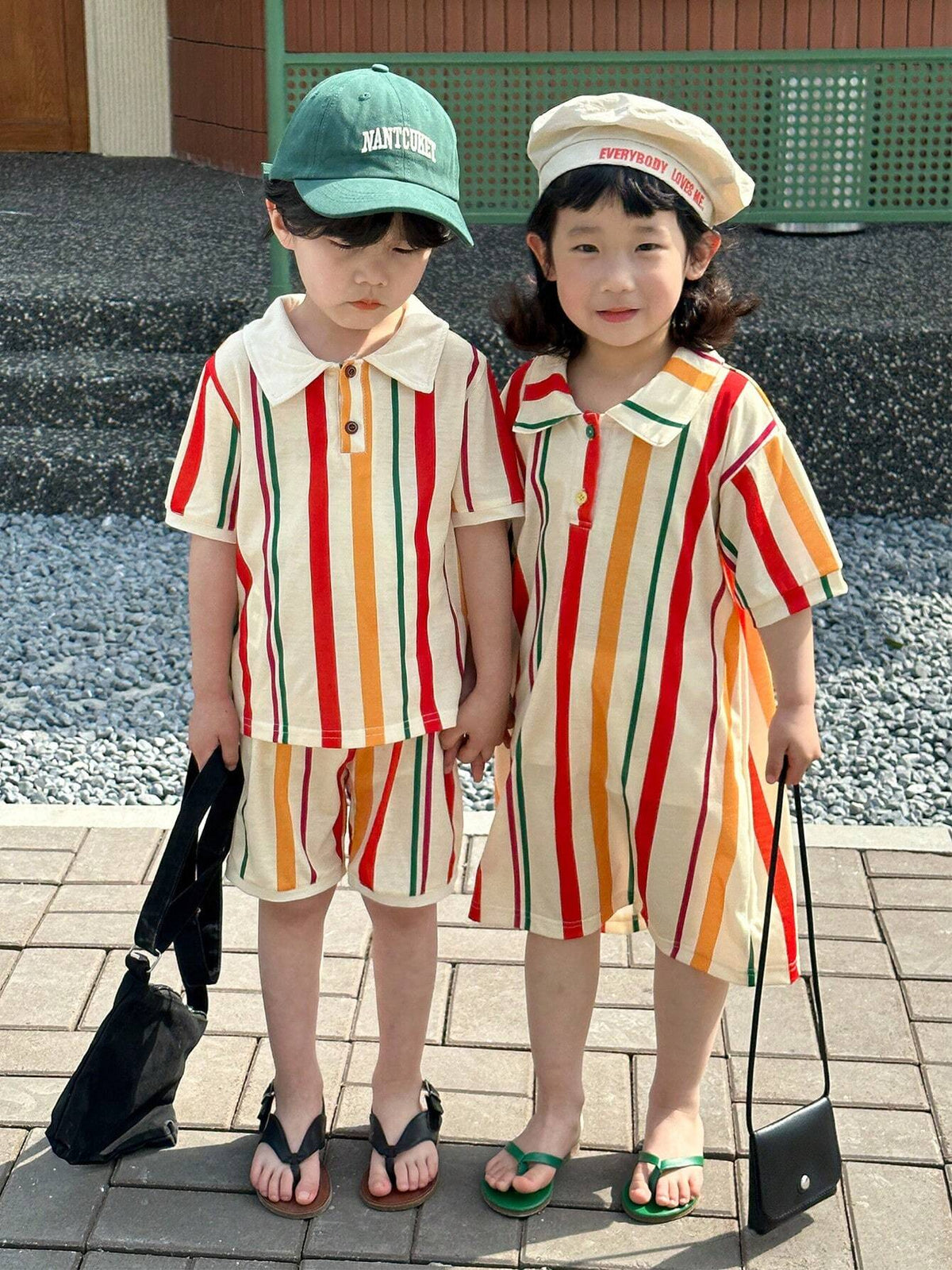 Young Girl Cute And Playful Polo Collar Striped Short Sleeve Casual Dress With Fresh Style