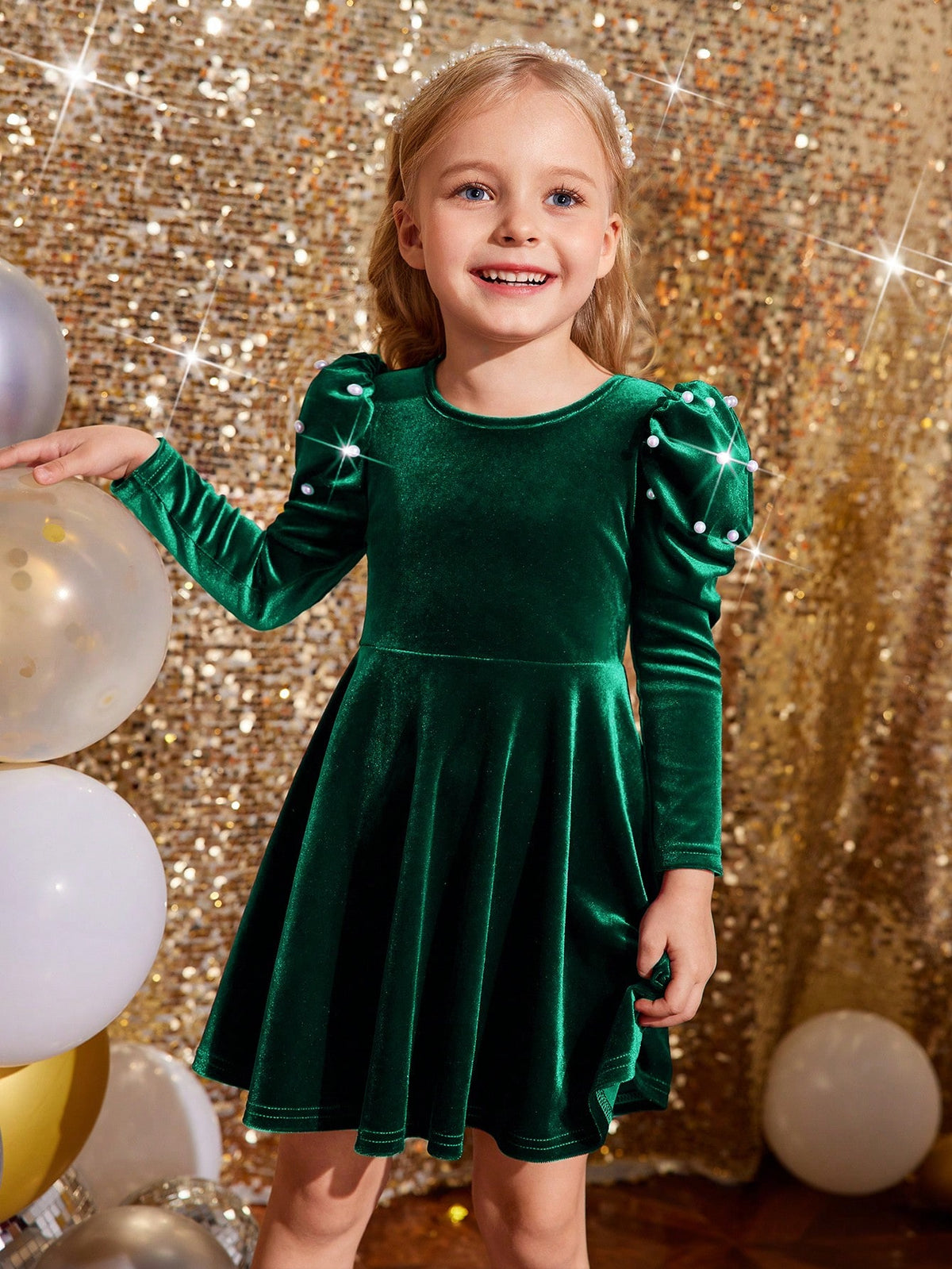 Young Girl Cute Back 3D Bowknot Decoration Dress, Casual Simple Elegant Faux Pearl Dress