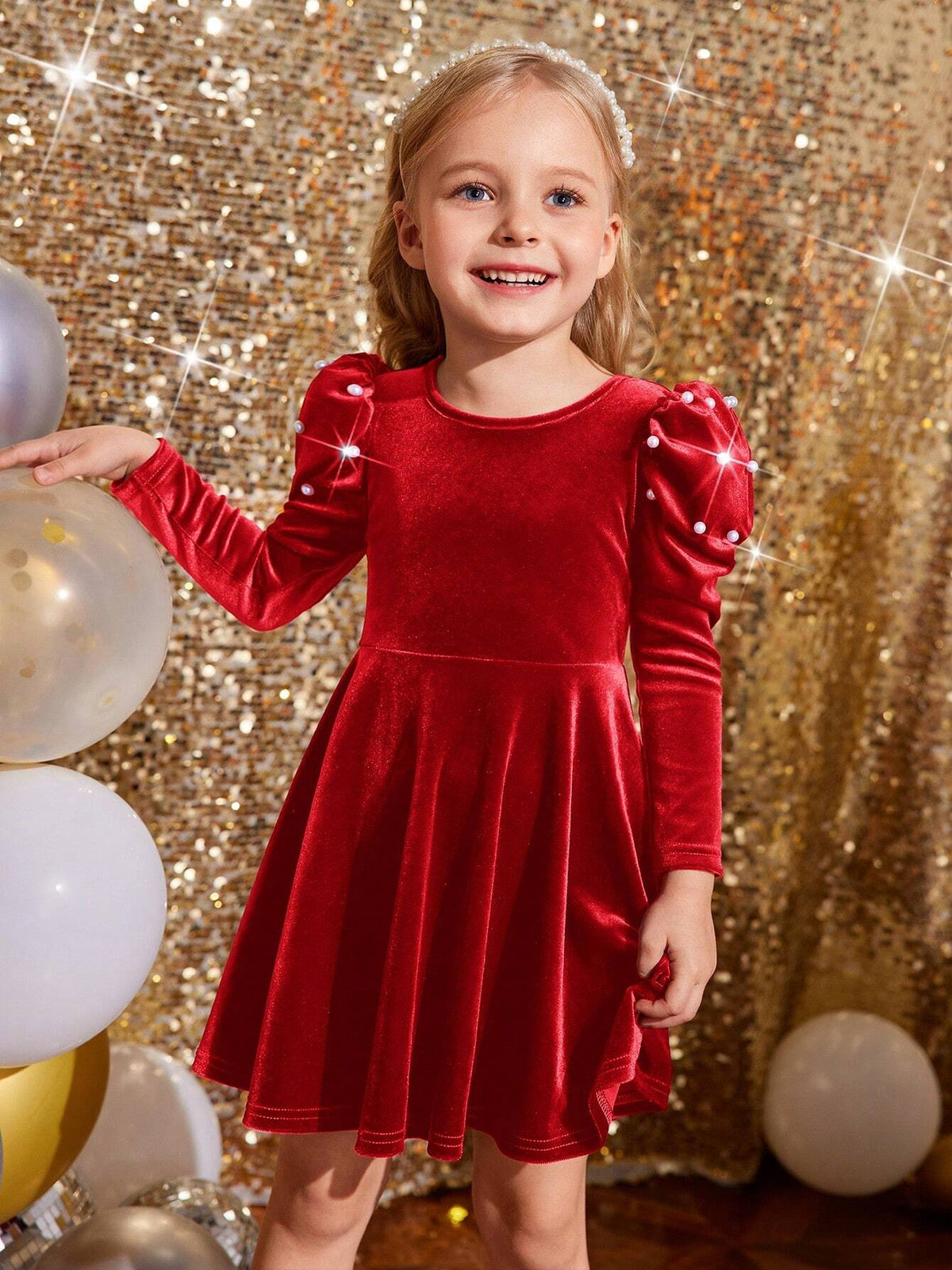 Young Girl Cute Back 3D Bowknot Decoration Dress, Casual Simple Elegant Pearl Dress
