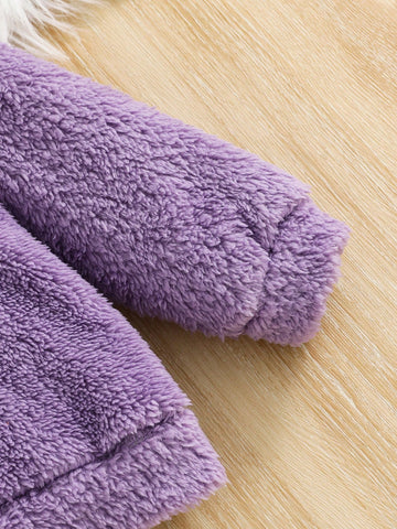 oung Girl Cute Cartoon Embroidery Color Block Bow Hooded Flannel Sweatshirt,For Christmas,Great For Casual & Daily Wear & School Daily In Autumn & Winter