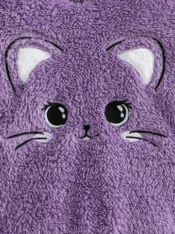 oung Girl Cute Cartoon Embroidery Color Block Bow Hooded Flannel Sweatshirt,For Christmas,Great For Casual & Daily Wear & School Daily In Autumn & Winter