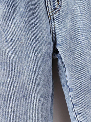 Young Girl Cute Casual Basic Blue Denim Velvet Lined Thick Long Pants, Warm Winter Denim Jegging Outfit For Children
