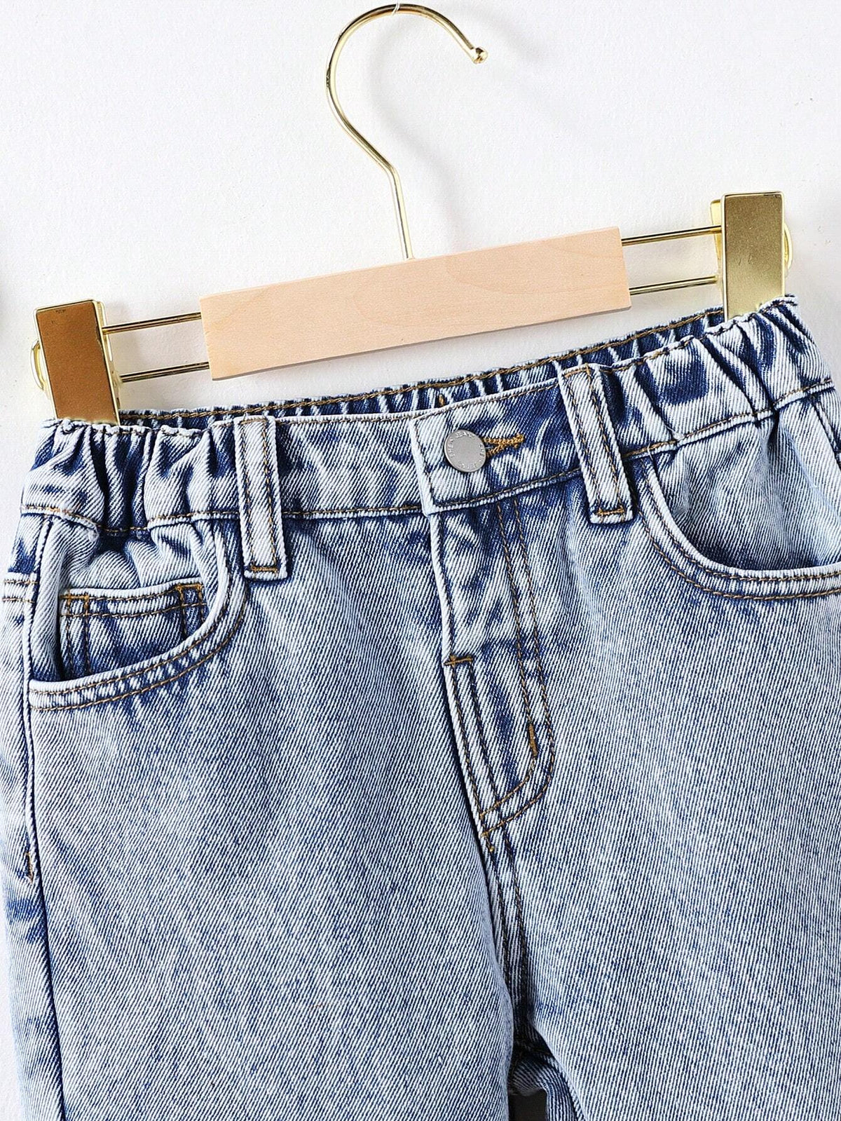 Young Girl Cute Casual Basic Blue Denim Velvet Lined Thick Long Pants, Warm Winter Denim Jegging Outfit For Children