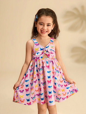 Young Girl Cute Casual Vacation Cartoon Butterfly Print Dress